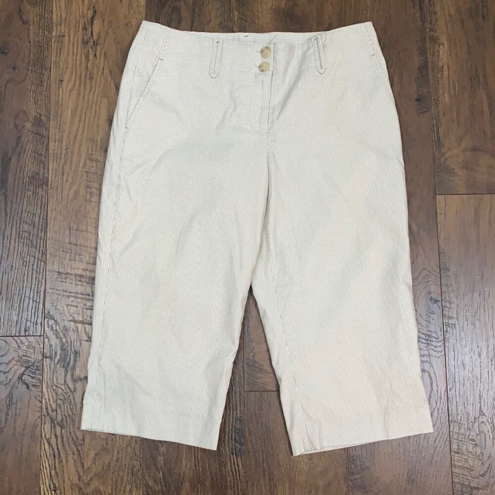 Ann Taylor LOFT Marisa White/Gray Striped Capris
